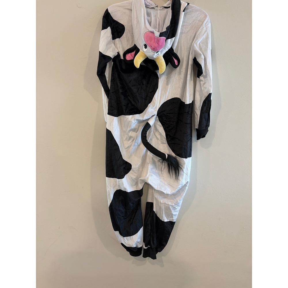Spirit Halloween Cow Jumpsuit Costume Kids Medium 8-10 Black White Plush Hooded - Picture 5 of 6